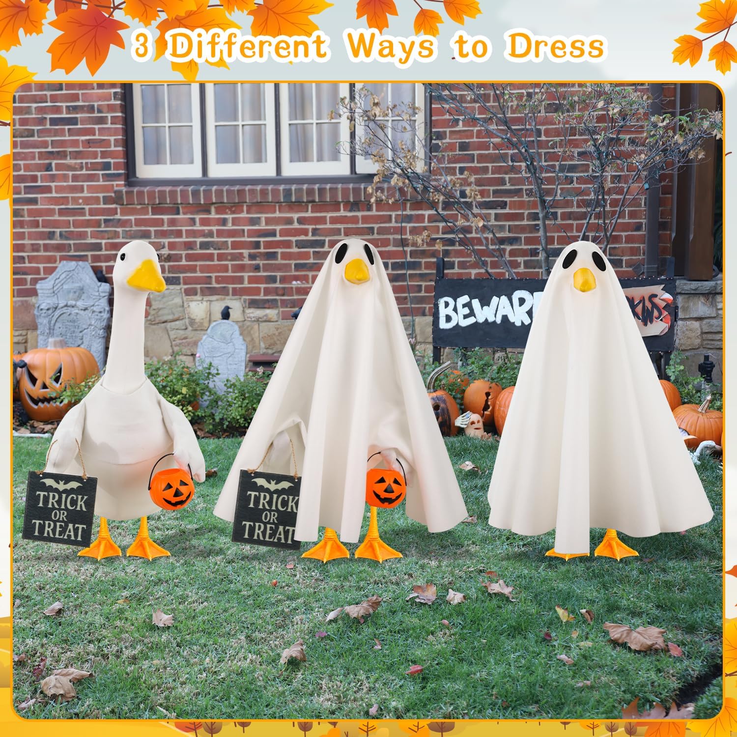 Aymolas Halloween Goose Outfit Ghost Porch Outfits Yard Statue Clothes Silly Lawn Goose Costume for 23'' Plastic/Cement Statues Patio Lawn Decor - Image 3