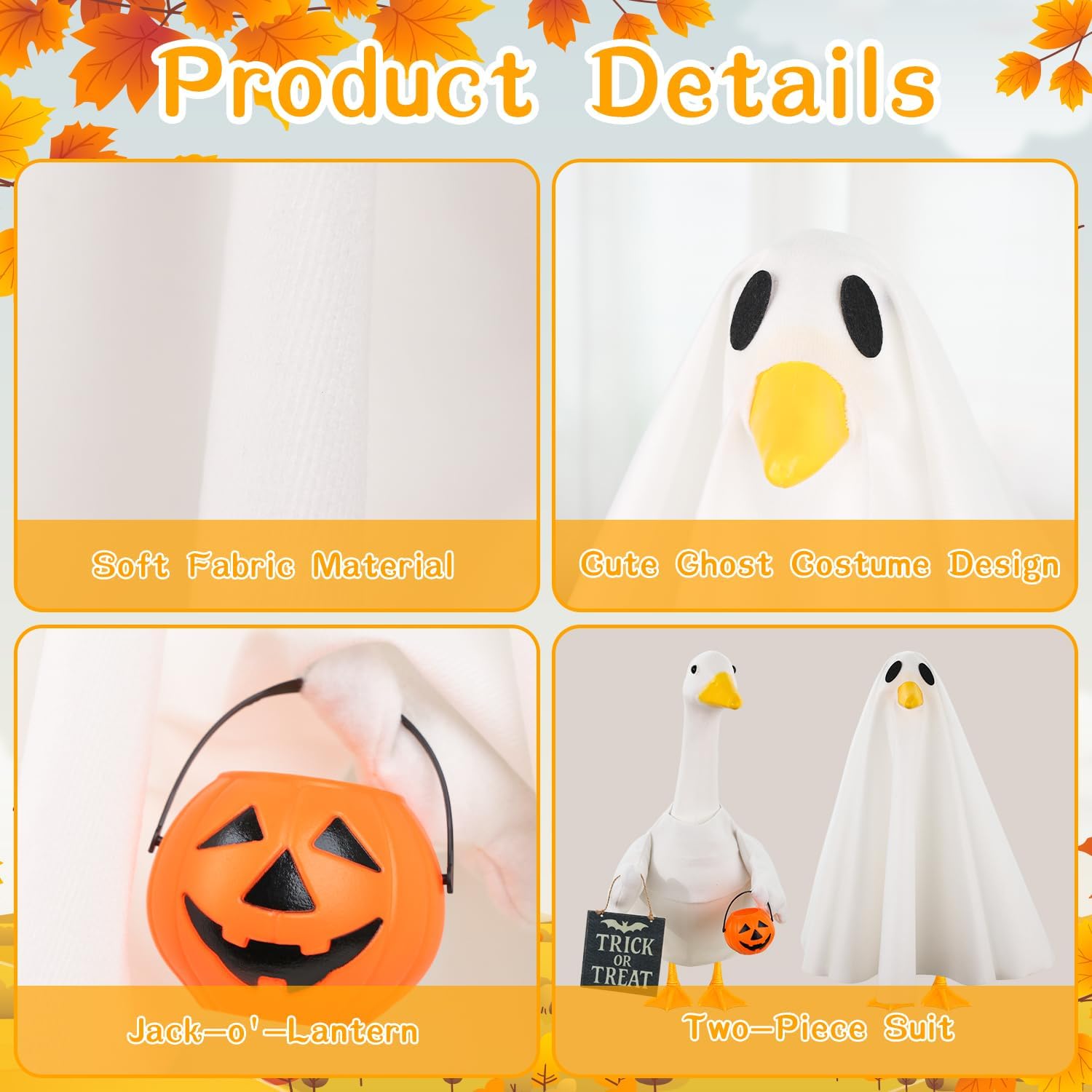 Aymolas Halloween Goose Outfit Ghost Porch Outfits Yard Statue Clothes Silly Lawn Goose Costume for 23'' Plastic/Cement Statues Patio Lawn Decor - Image 4