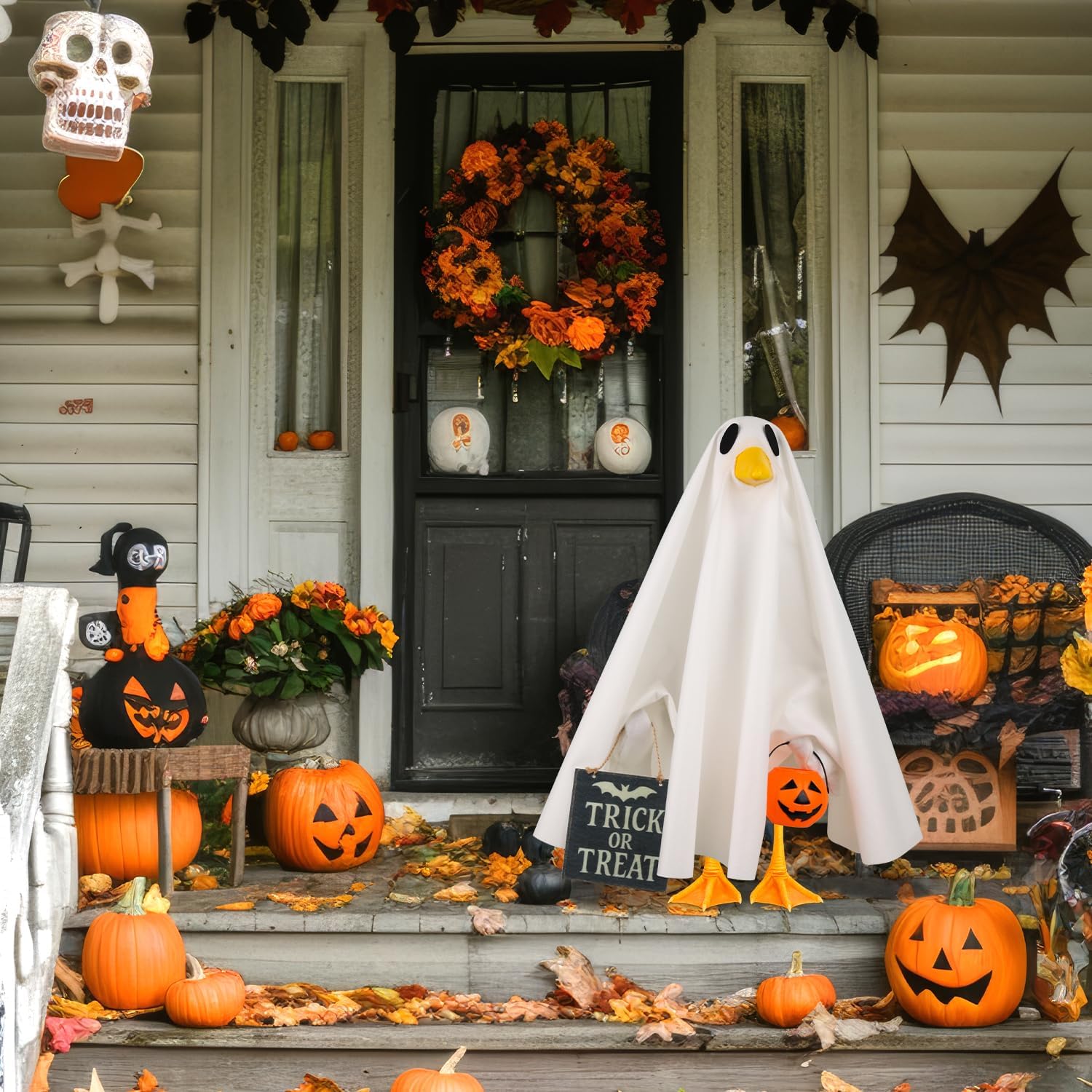 Aymolas Halloween Goose Outfit Ghost Porch Outfits Yard Statue Clothes Silly Lawn Goose Costume for 23'' Plastic/Cement Statues Patio Lawn Decor - Image 5