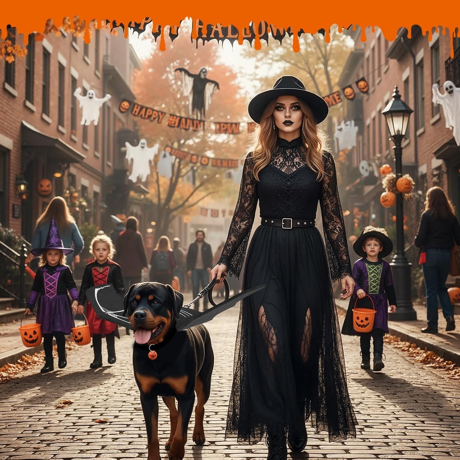 Olanrun Large Dog Halloween Costumes, Adjustable Dog Bat Wings Costumes for Large Dogs with Pumpkin Bell Skeleton Print On The Back, Pet Costume Halloween Cosplay Party Dress Up, XL Black - Image 8