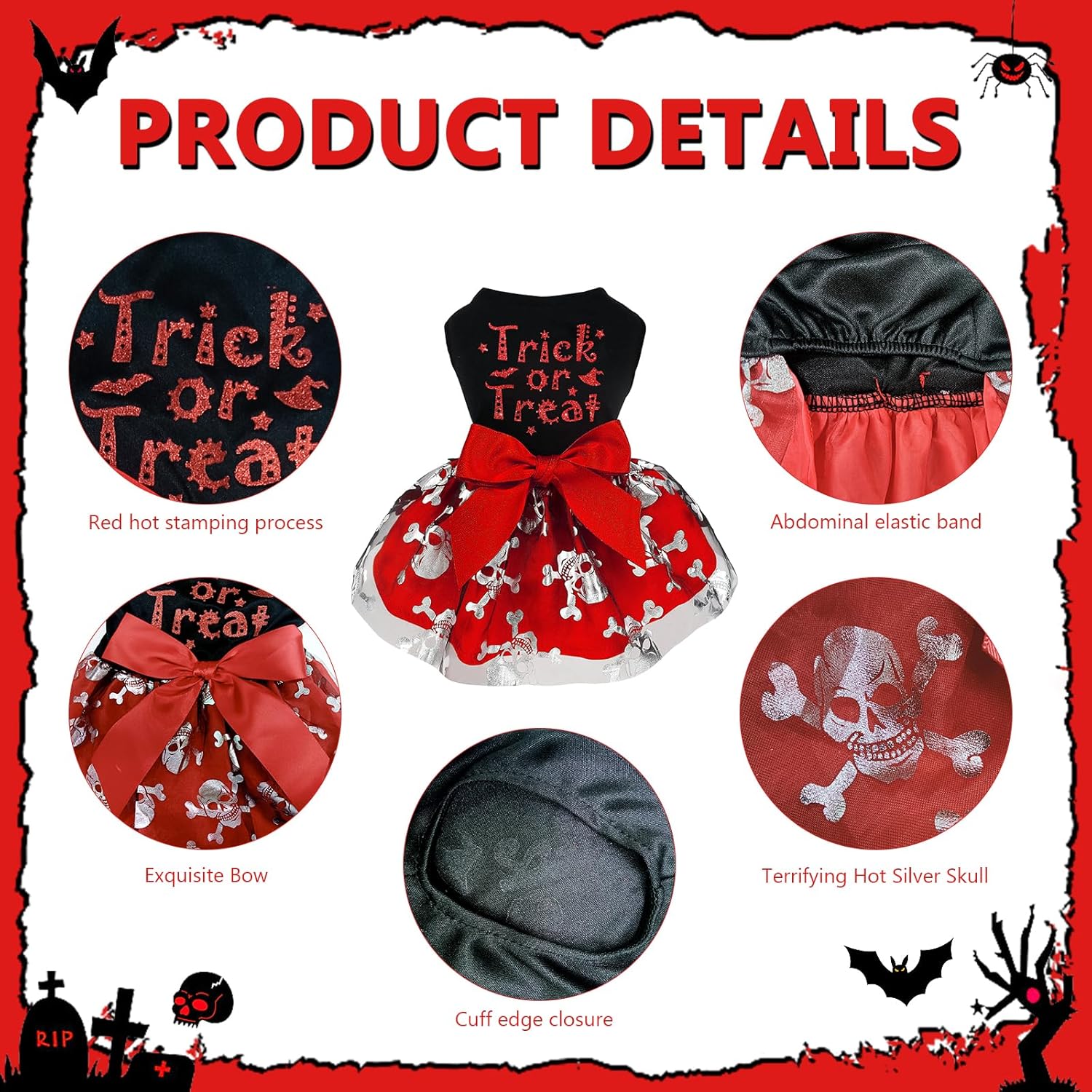 Dog Halloween Costumes, Dog Halloween Dress Skeleton, Holiday Skirt Cute Costume Funny Print Pet Apparel Cat Outfits - Image 3