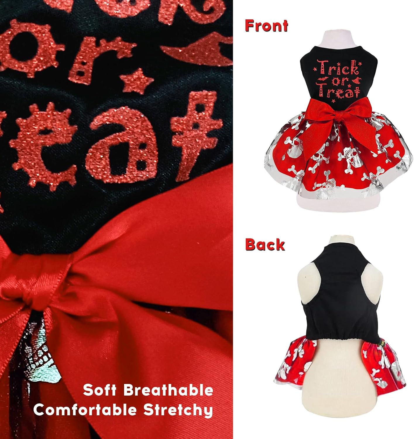 Dog Halloween Costumes, Dog Halloween Dress Skeleton, Holiday Skirt Cute Costume Funny Print Pet Apparel Cat Outfits - Image 4