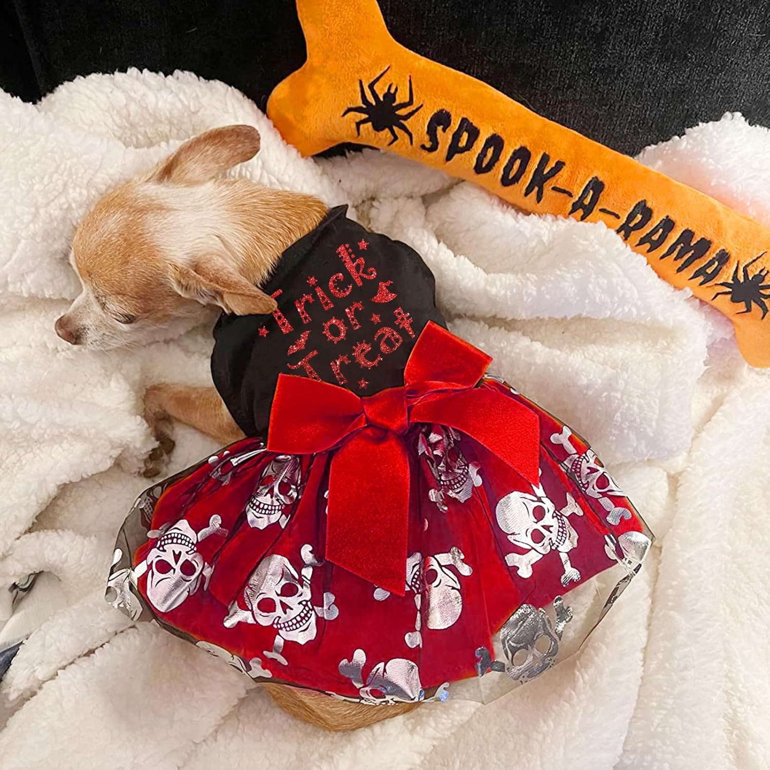 Dog Halloween Costumes, Dog Halloween Dress Skeleton, Holiday Skirt Cute Costume Funny Print Pet Apparel Cat Outfits - Image 5